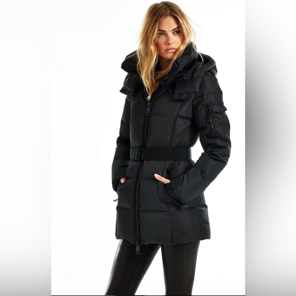 SAM Belted Black SOHO Puffer Goose Down Filled Coat Size Medium VGUC